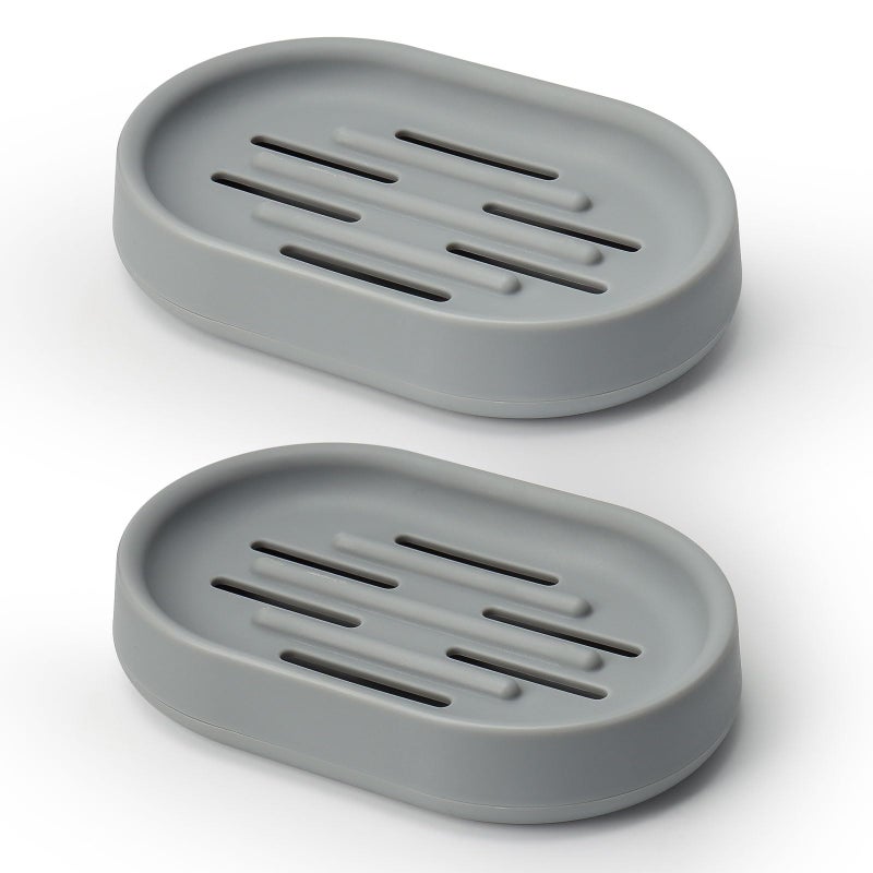 Topsky Soap Dish for Shower,2 Pack Soap Dishes Soap Savers for Bar Soap, Soap Bar Holder Shower with Drip Tray, Plastic Soap Holders with Drain for Kitchen Sink, Easy to Clean,Dry,Gray - Image 1
